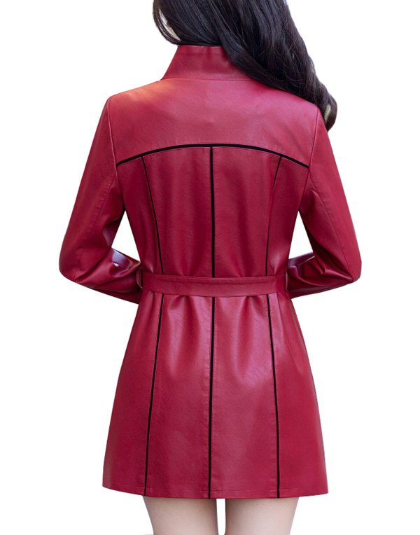 HugMe.fashion Long Coat Leather Jacket For Women Slim Fit LJK55